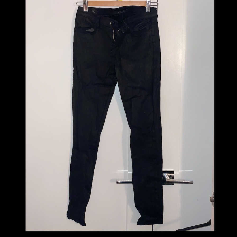J BRAND SUPER SKINNY LAQUER BLACK DENIM JEANS SIZE 27